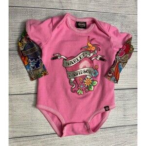 Pink Harley Davidson Motorcycle Baby Girl Onesie Bodysuit, Size 3-6 months
